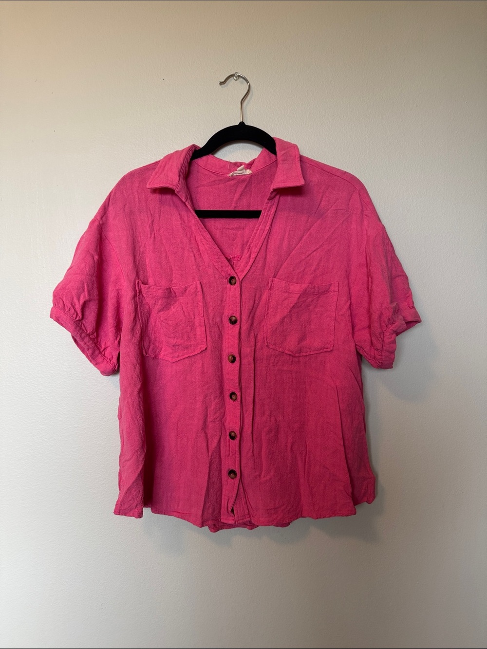 JODIFL Pink Short Sleeve Button-Up Top